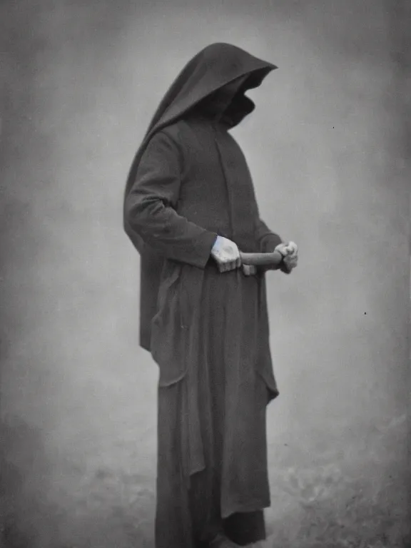 Image similar to portrait of faceless grim reaper, ww1 photo, grainy, high detail, high resolution,