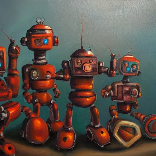 Image similar to oil painting of robots from hell