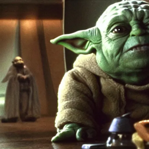 Image similar to danny devito plays yoda, scene from empire strikes back