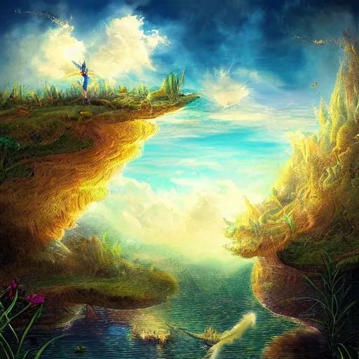 Image similar to the floating fairy island, clouds, High detail,art station