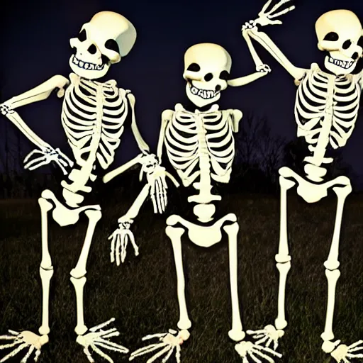 Image similar to skeletons disney style dancing in graveyard party happy