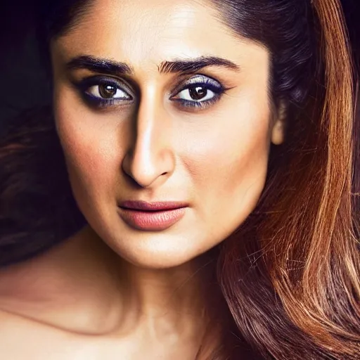 Image similar to amazing portrait of kareena kapoor, 1 0 0 mm, natural lighting, hyper realistic