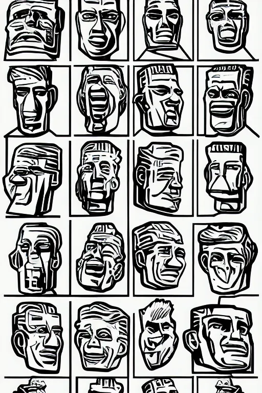 Prompt: vector sprite moai statue popart slap face caricature comic book illustration cartoon graffity street digital