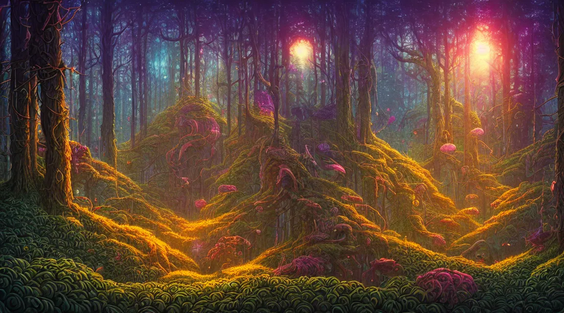 Image similar to fantasy forest. macro. dan mumford beeple. michael cheval. anato finnstark. naomi okubo.