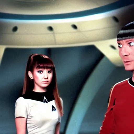 Image similar to still photo of Star Trek The Next Generation 1991 episode with Kagura from Azumanga Daioh