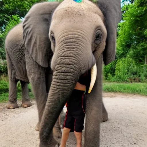 Prompt: little boy riding a domesticated elephant - n 4