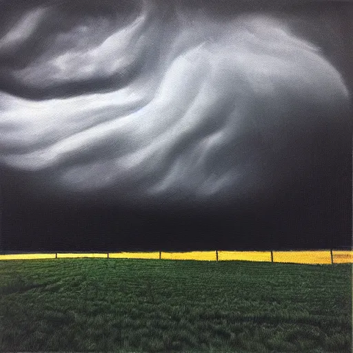 Image similar to “a field with storm oil on black canvas”