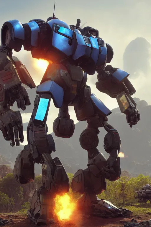 Image similar to mechwarrior 5 : mercenaries mech megaman transformer robot boss tank engine game octane render, 4 k, hd 2 0 2 2 3 d cgi rtx hdr style chrome reflexion glow fanart, global illumination ray tracing hdr fanart arstation by ian pesty pixar and disney unreal zbrush central hardmesh