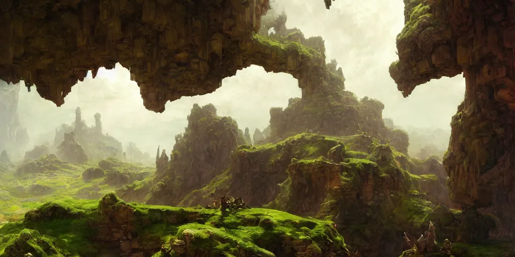 Image similar to towns, villages castles, buildings bytopia planescape huge cave ceiling clouds made of green earth inverted upsidedown mountain artstation illustration sharp focus sunlit vista painted by ruan jia raymond swanland lawrence alma tadema zdzislaw beksinski norman rockwell tom lovell alex malveda greg staples