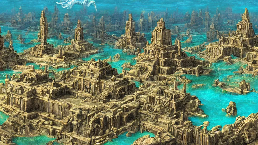 Image similar to digital painting of the advanced lost city of atlantis at its peak, circa 3 0 0 0 bc