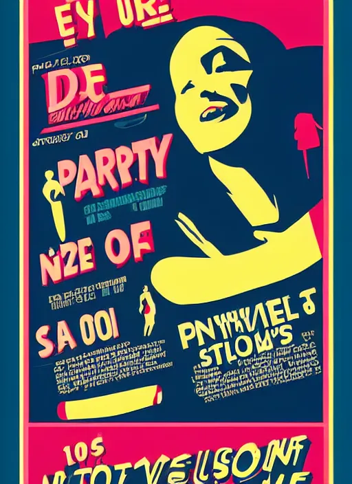 Image similar to “Party with lots of people dancing. Retro advert style poster with text saying stable diffusion”