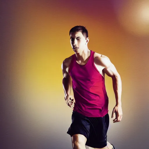 Prompt: athlete lifestyle runner in studio, commercial art, warm tones