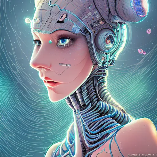 Prompt: ethereal, wired, cybernetic alien princess in the mountains, extremely detailed, sharp focus, wide angle, smooth, digital illustration, by james jean, by rossdraws, frank franzzeta, sakimichan
