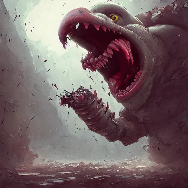 Image similar to a grotesque minion shrieking and gnashing its teeth, digital art by greg rutkowski