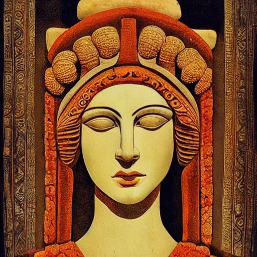 Prompt: portrait of beautiful ancient female god, artistic, symmetric.