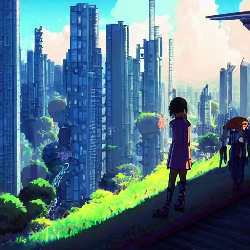 Prompt: cyberpunk laputa, studio ghibli, azure sky, anime background