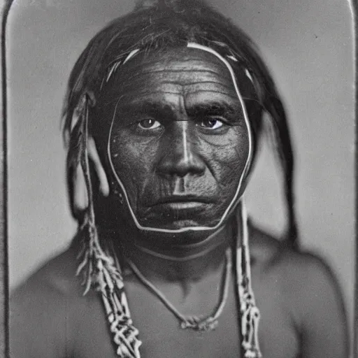 Image similar to a vintage photo of a portrait of a aboriginal australian warrior