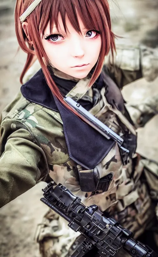 Prompt: portrait photo, highly detailed, high resolution, cosplay photo, stunning, girls frontline style, bokeh soft, 100mm, trending on instagram, by professional photographer, realistic human anatomy, real human faces, realistic military carrier, soldier clothing, modern warfare, realistic weapon, shot with a arriflex 35 ii, low saturation, small human eyes, real face