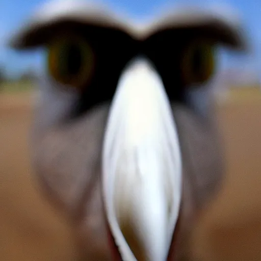 Image similar to fish eye lens photo of a goose’s beak right into the camera, farm