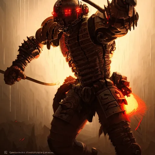 Image similar to isometric Dead Space Diablo action game cyborg viking berserker knight by artgerm, greg rutkowski, alphonse mucha, cgsociety and beeple highly detailed, sharp focus, cinematic lighting, illustration, art, octane render, Unreal Engine Lumen, very coherent. cinematic, hyper realism, high detail, octane render, 8k