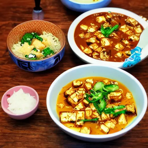 Prompt: mapo tofu cartoon, anime food, hq!!! studio ghibli food!!!