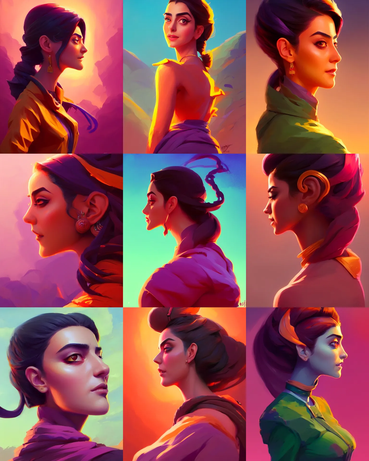 Prompt: side profile waist up portrait, maya ali sorcerer, dynamic lighting, gaudy colors, octane render aesthetic, matte painting concept art, maya engine, official fanart behance hd artstation by jesper ejsing, by rhads and lois van baarle and ilya kuvshinov