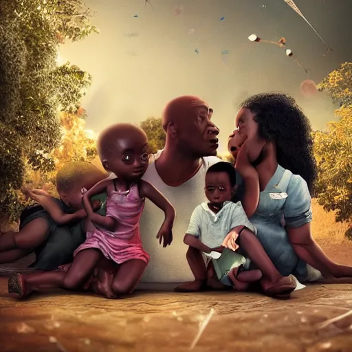 Prompt: stunning, coherent, impressive, still of black family in a dream world, follow shot, 3d, in the style of pixar, comic book style, 3d, highly detailed, sharp focus, bokeh, depth of field, 16k resolution, octane renderer, coherent, cinematic lighting, photorealistic, by Zhang Jingna