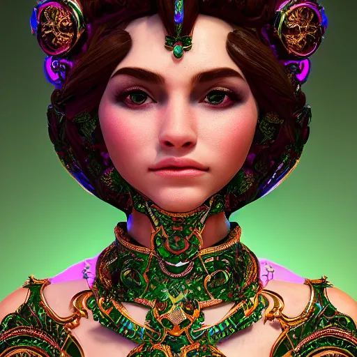 Image similar to portrait of wonderful princess of emerald with fair skin, glowing, ornate and intricate, jaw dropping, dynamic lighting, intricate and detailed, 4 k octane render