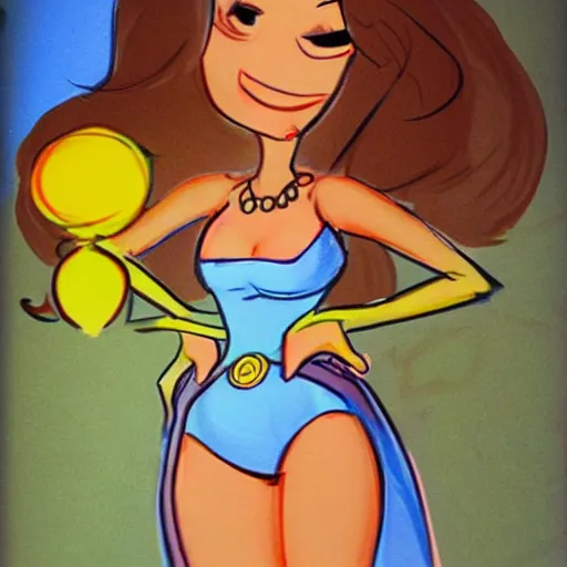 Image similar to milt kahl sketch of victoria justice with kim kardashian body as princess daisy from super mario bros