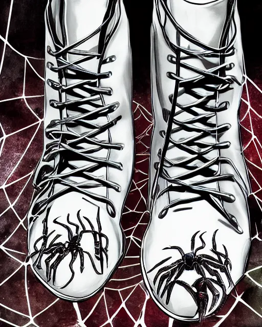 Prompt: stylish shoe design,One pair of shoes, killer boots, scorpions, spiders, high soles, battle shoes, metal, heavy metal rave shoes, photorealistic, high resolution, highly detailed, details, good clear quality