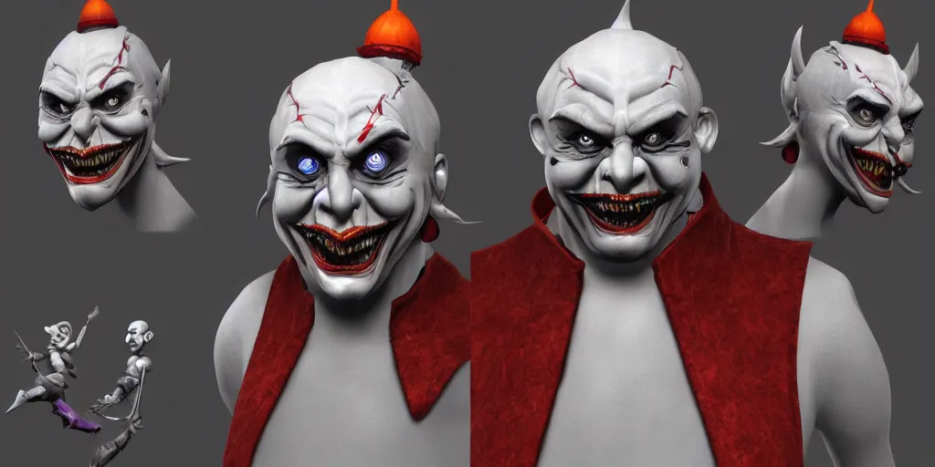 Prompt: a 3d sculpt of an evil circus clown animatronic, tim burton, world of warcraft, league of legends