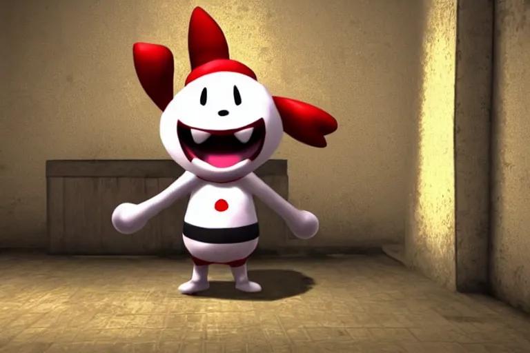 Prompt: “ a screenshot of mr. mime ( pokemon ) in amnesia : the dark decent ”