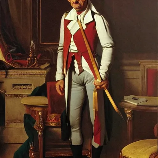 Image similar to mr. bean in the french revolution, painting by jacques - louis david by