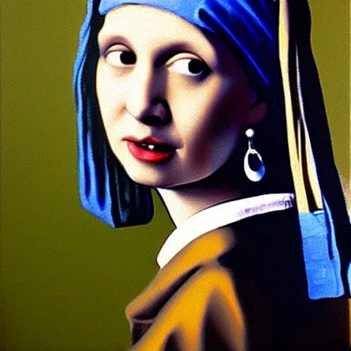 Image similar to monica gellar as the girl with the pearl earring, oil painting