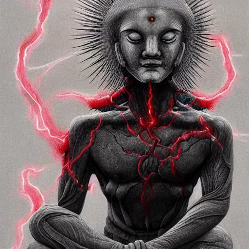 Image similar to naraka buddhist demon korean female, volumetric lights post apocaliptic background, female alien, tubular creature, blood vessels, no face, dystopian surrealism, alex ries zdzisław beksinski, symmetrical long head, smooth marble surfaces, smooth marble surfaces, detailed ink illustration, detailed ink illustration, raiden metal gear, cinematic smooth stone, deep aesthetic