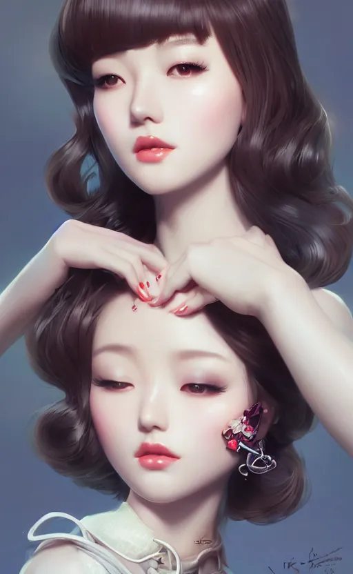 Image similar to a pin up and beautiful fashion charming dreamlke korea girl with lv jewelry, character art, art by artgerm lau and kyoung hwan kim and and ilya kuvshinov and john singer sargent, hyperdetailed, 8 k realistic, symmetrical, frostbite 3 engine, cryengine, dof, trending on artstation, digital art