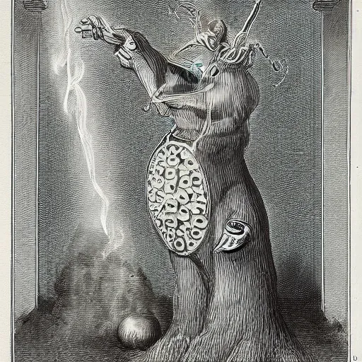 Image similar to whimsical freaky creature sings a unique canto about \'as above so below\' being ignited by the spirit of Haeckel and Robert Fludd, breakthrough is iminent, glory be to the magic within