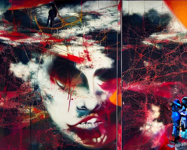 Image similar to the physical impossibility of death, in a brutalist designed space ship, rich deep colours, painted by francis bacon, adrian ghenie, james jean and petra cortright, part by gerhard richter, part by takato yamamoto. 8 k masterpiece
