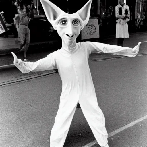 Image similar to conehead dobby 1980s street performer