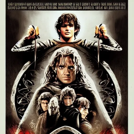 Image similar to lord of the rings, in style of the army of darkness poster