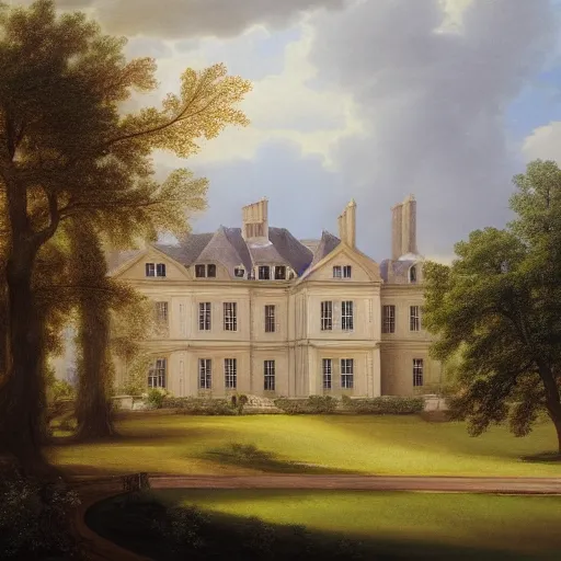 Image similar to a large serene beautiful matte painting of a quaint english country mansion, by asher brown durand and george ault, featured on artstation