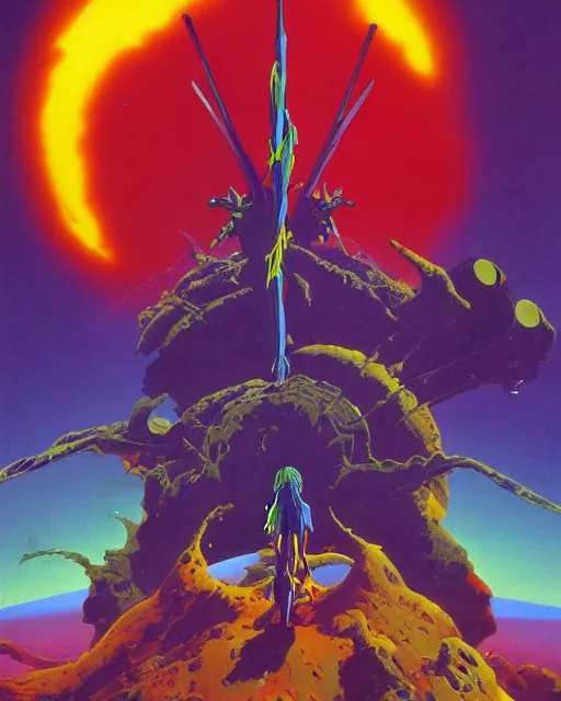 Image similar to evangelion by roger dean, 4 k, hyper detailed