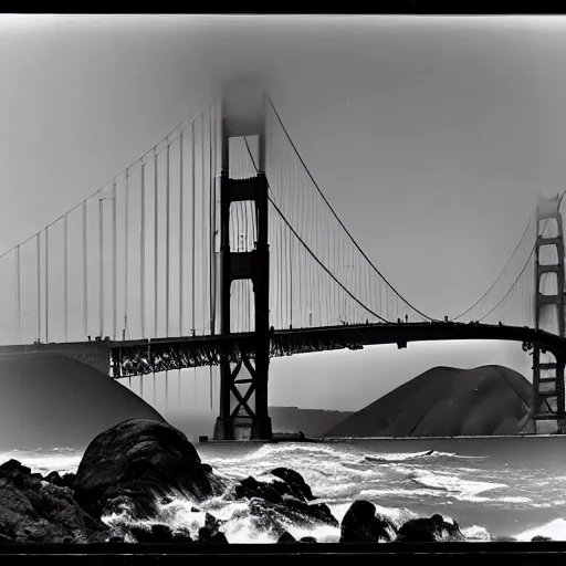 Prompt: ansel adams photo of the golden gate bridge