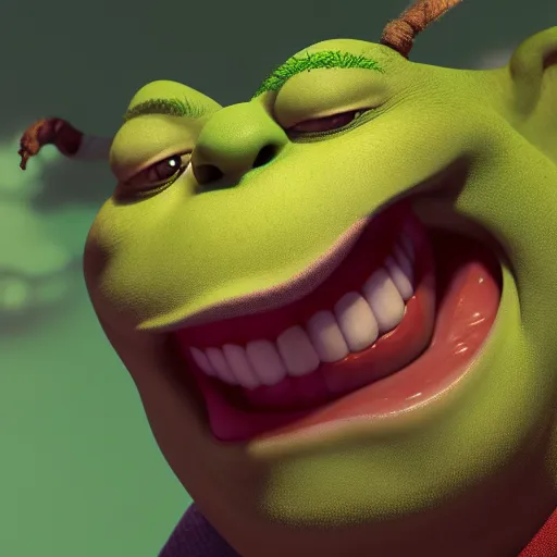 Image similar to Shrek is the trollface, hyperdetailed, artstation, cgsociety, 8k