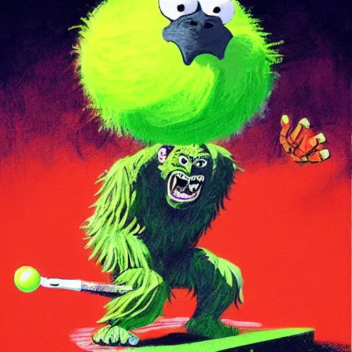 Prompt: a tennis ball monster ,tennis ball, king kong, chalk digital art, fantasy, magic, trending on artstation, ultra detailed, professional illustration by Basil Gogos