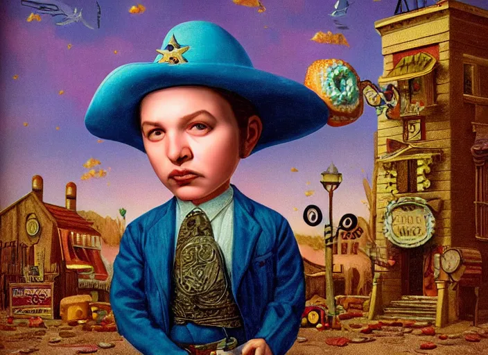 Image similar to the sheriff in form of a donut, lowbrow, matte painting, 3 - d highly detailed, in the style of mark ryden,