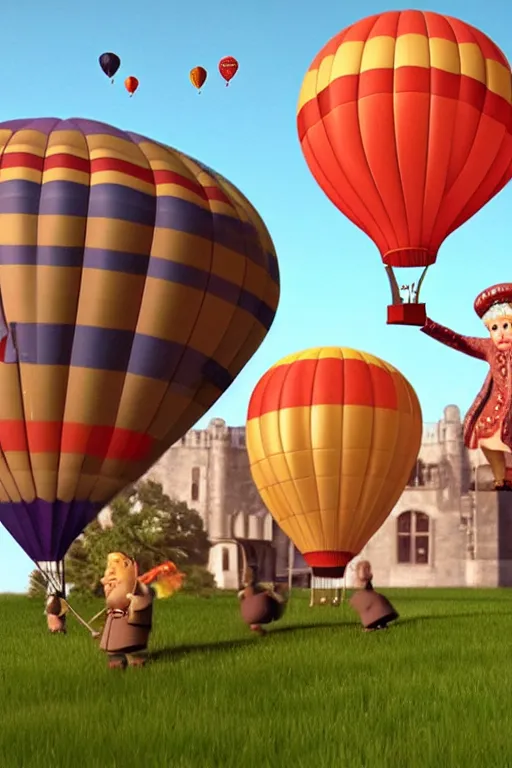 Image similar to queen elizabeth ii in up ( 2 0 0 9 film ) pixar flying in a balloon house