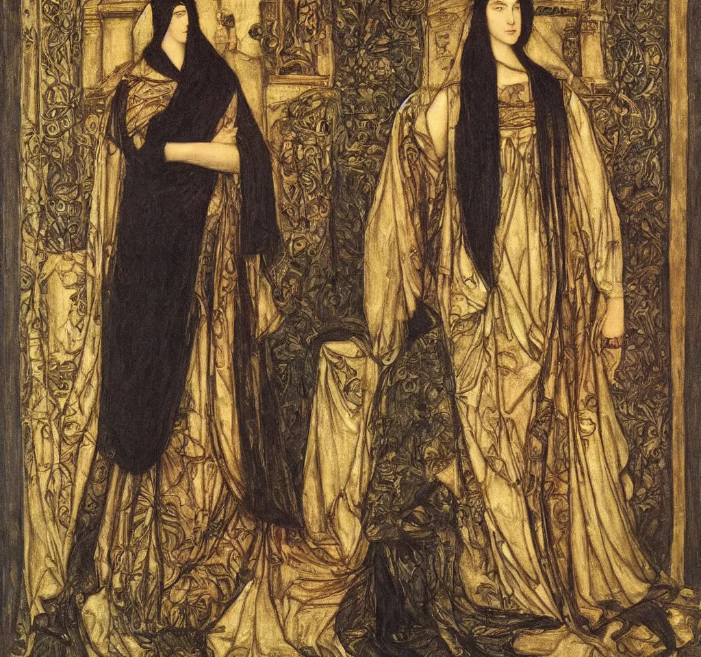 Prompt: portrait of a queen lady, by burne jones