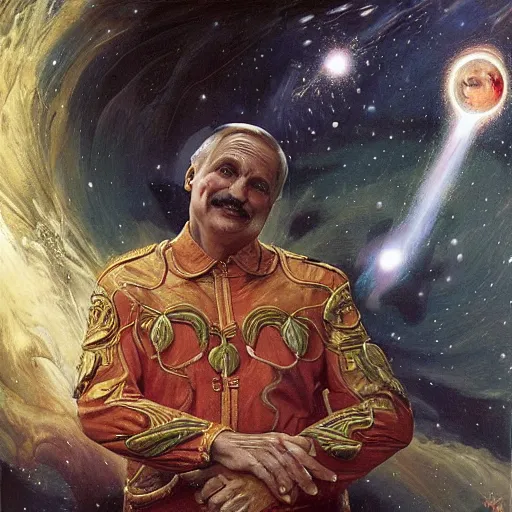 Image similar to lukashenko creating the universe, made by j. c leyendecker and beksinski