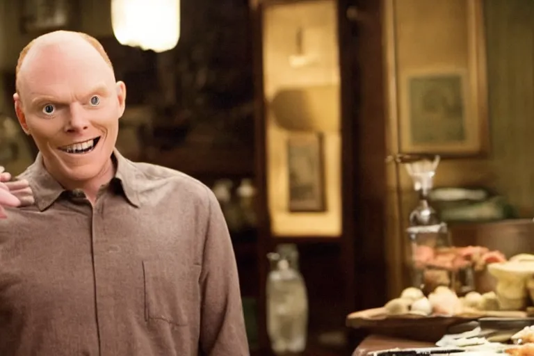 Image similar to a film still of Bill burr in amelie, high quality